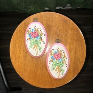 Vintage Floral Hand Painted Wooden Wall Plaques